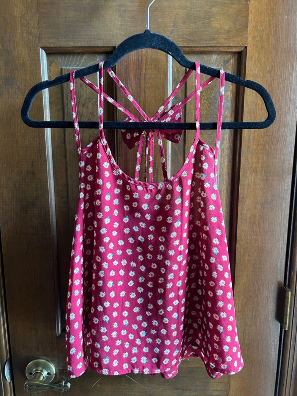 Red Daisy Print Strappy Tank Top